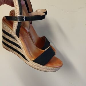 Kelly & Katie Black and Natural Espadrille Strappy Wedge Sandals Size 7M